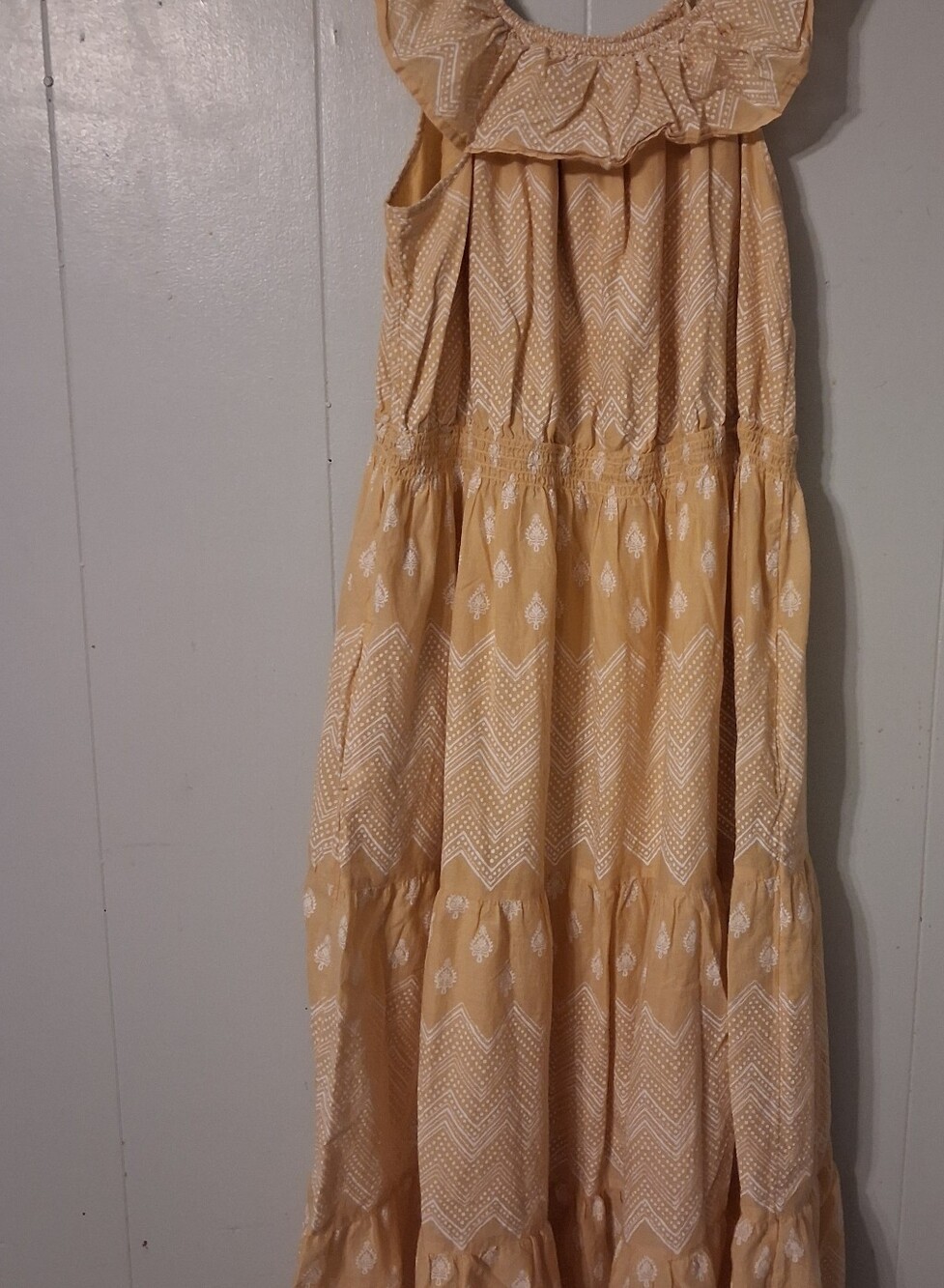 **Destina 365 Mustard Boho Tiered Maxi Dress – Size 1X NWOT**